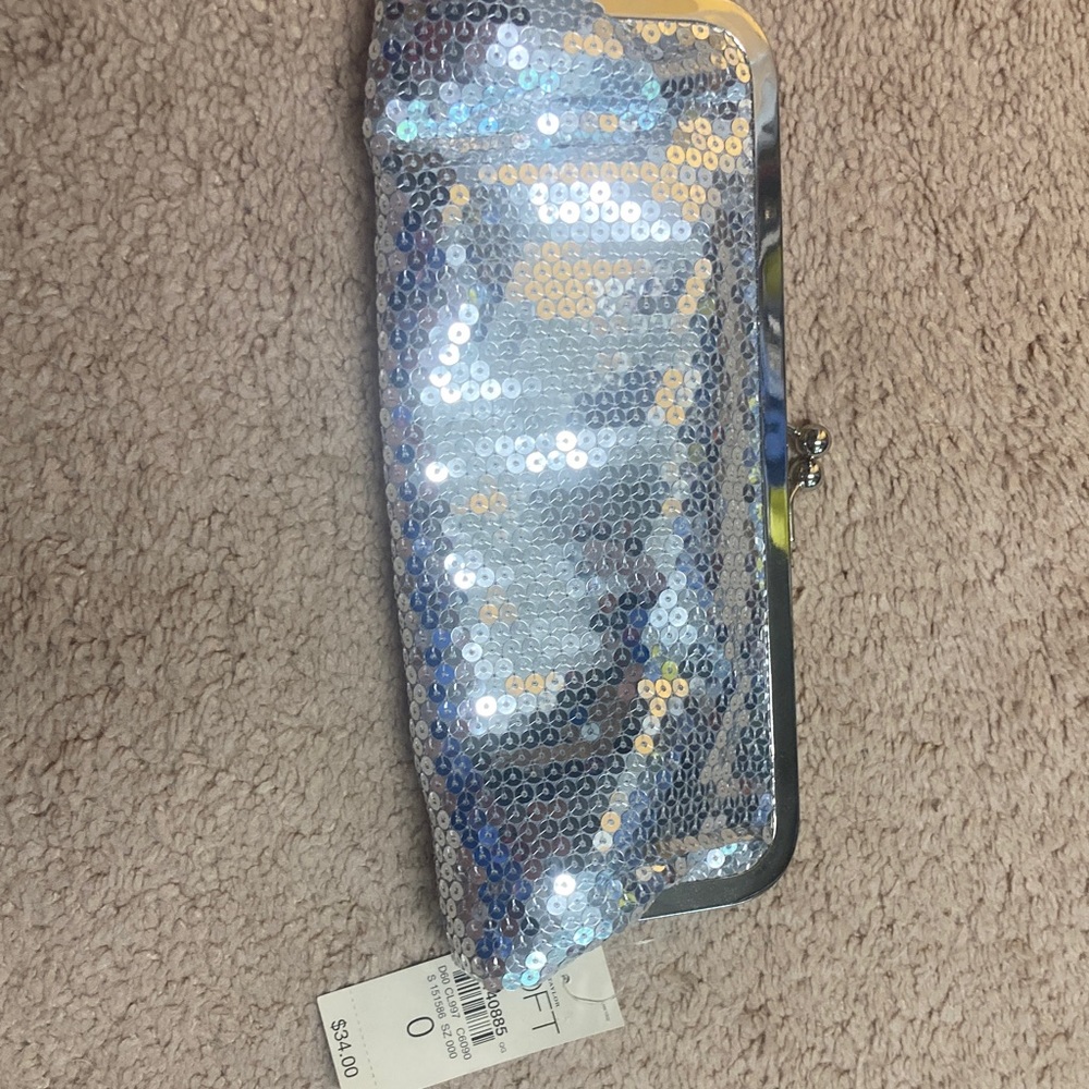 LOFT Silver Sequin Clutch